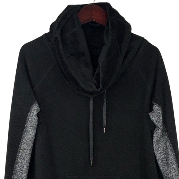 Lululemon Don’t Hurry Be Happy Black & Heather Grey Cowl Neck Fleece Pullover 6 - Picture 2 of 8